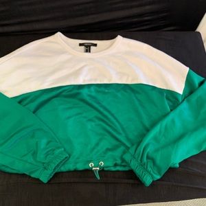 White and Green Drawstring Cropped Jacket